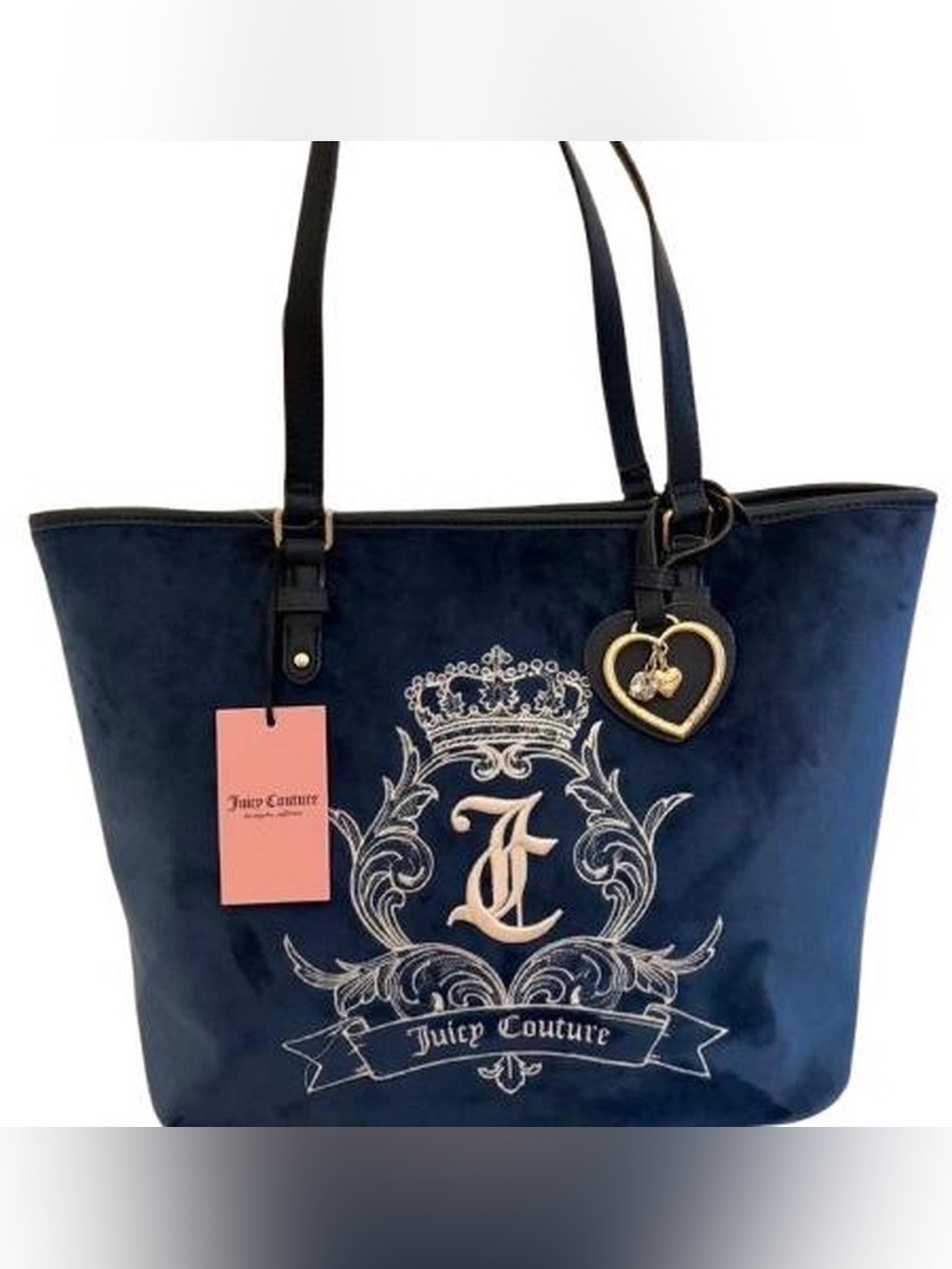 Juicy Couture Dark Blue Tote with Crest and Heart Charm